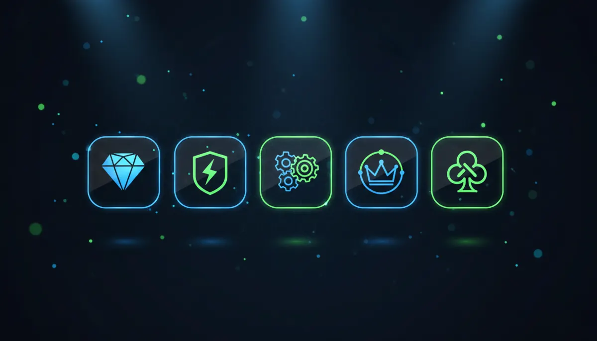 Abstract strip of stylized game studio icons representing trusted software providers